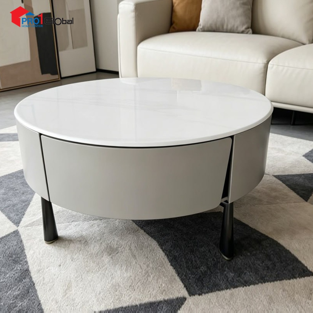 [2000000699271] Comfy Microcrystalline Stone Tea Table HY645-14A (80x80x36)cm (White+Grey)