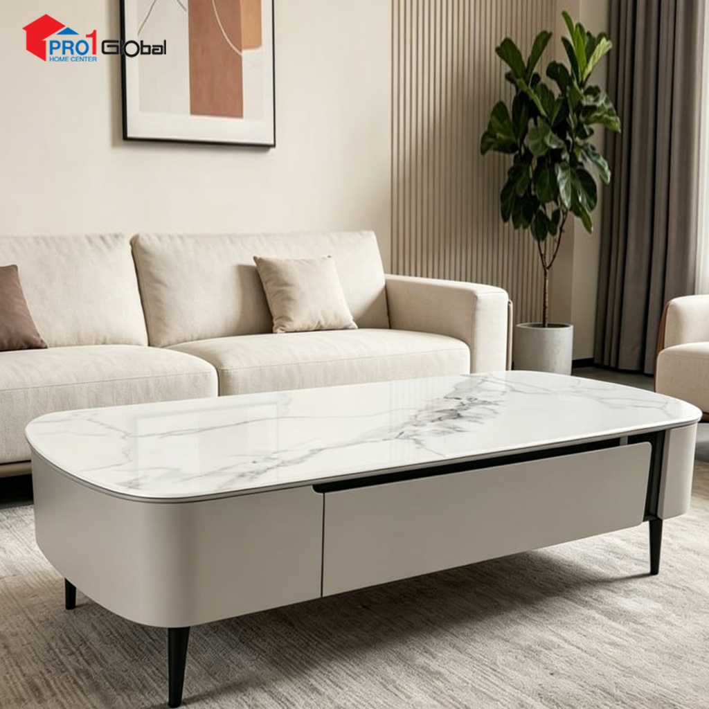 [2000000699288] Comfy Microcrystalline Stone Tea Table HY645-16 (130x70x40)cm (White+Grey)