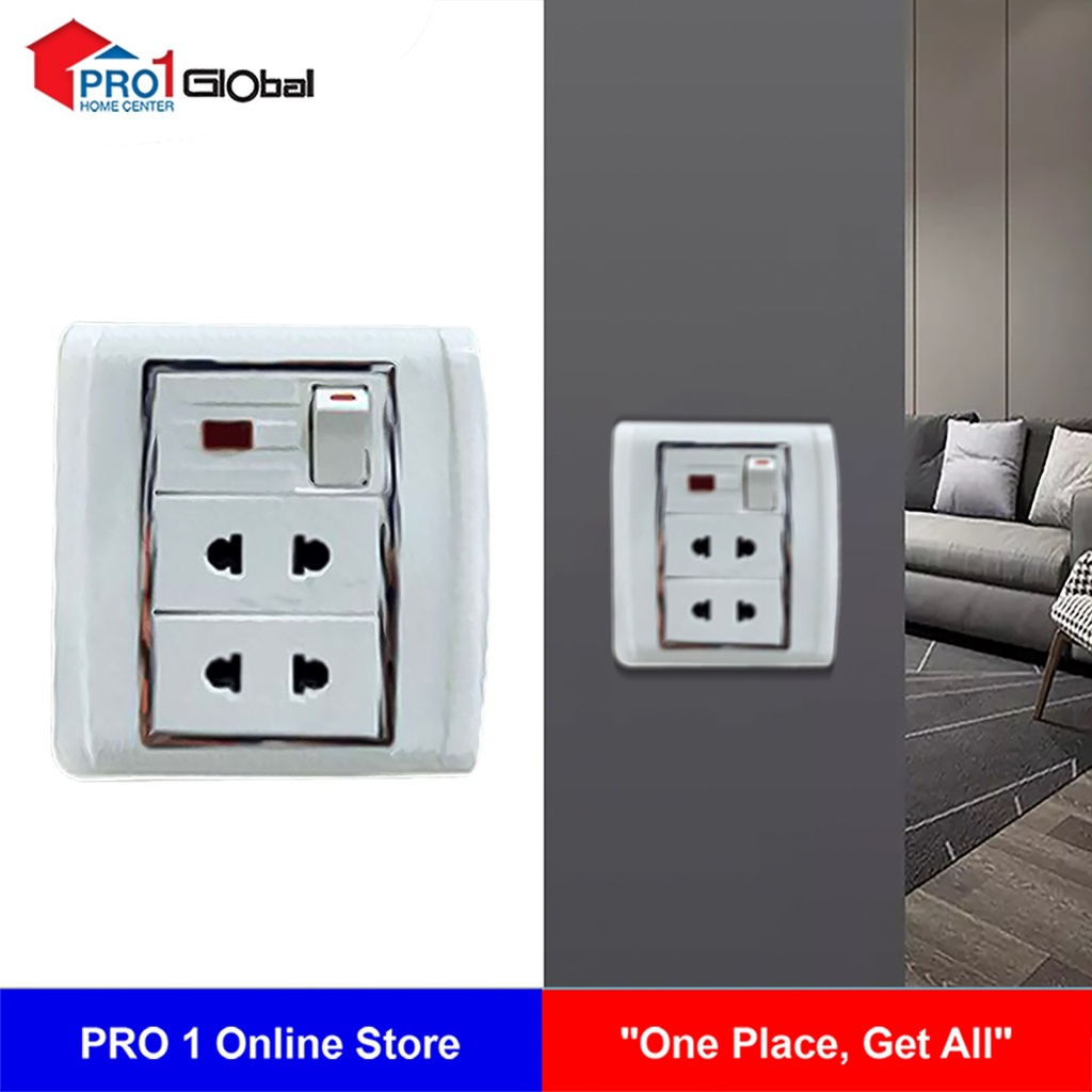 [1002040012058] JUNON 2Pin Twin Socket with Switch & Neon D811N/9P2
