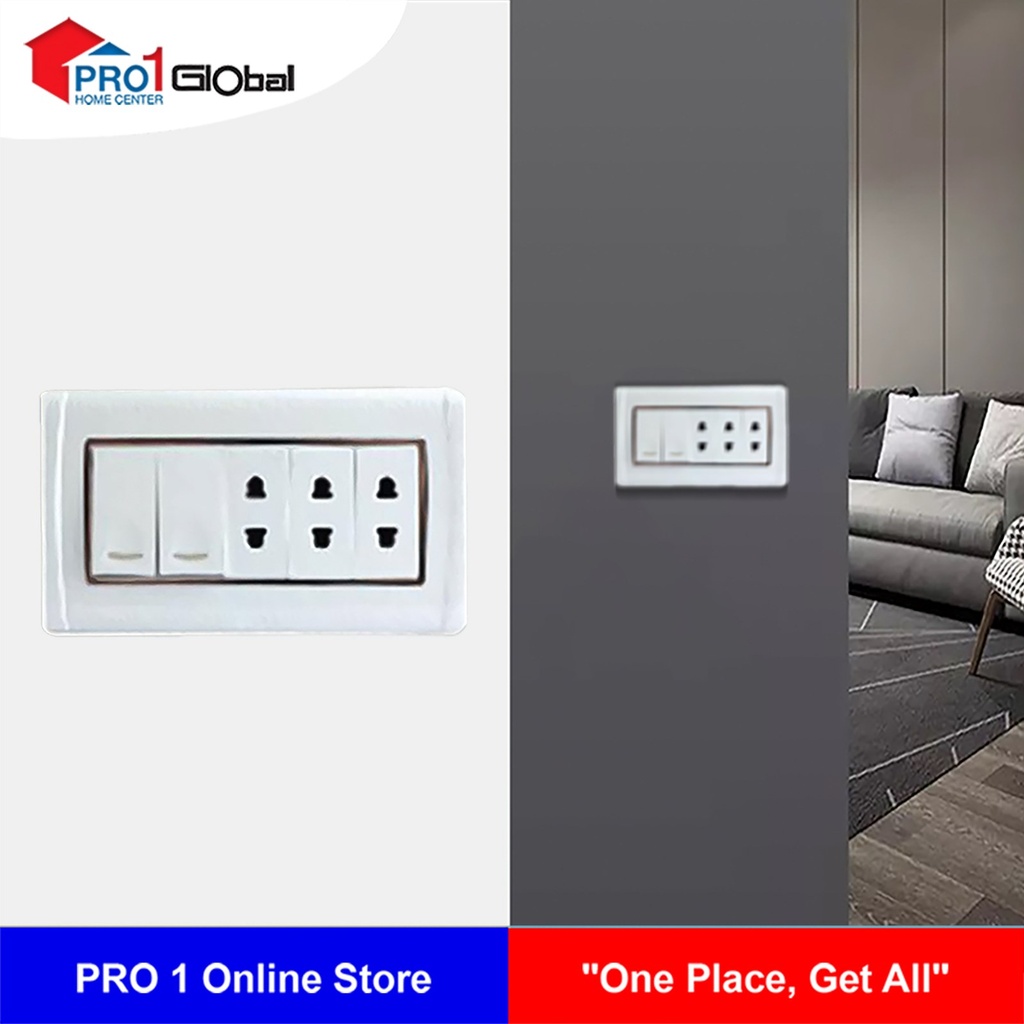 [1002040012108] JUNON Triple 2Pin Socket with 2Gang Switch DF821L/9P3