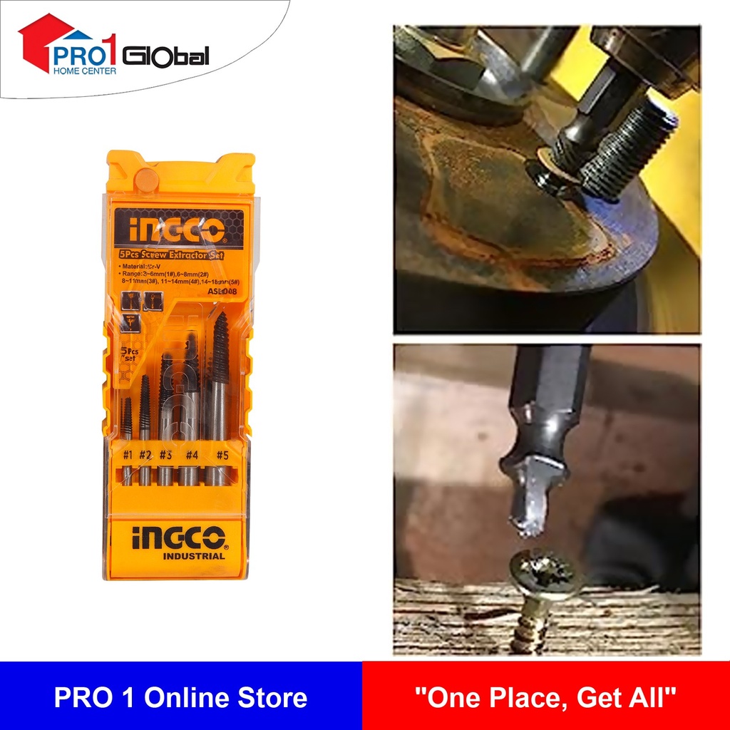 [6925582128352] INGCO Screw Extractor Set ASE008 (5PCS)