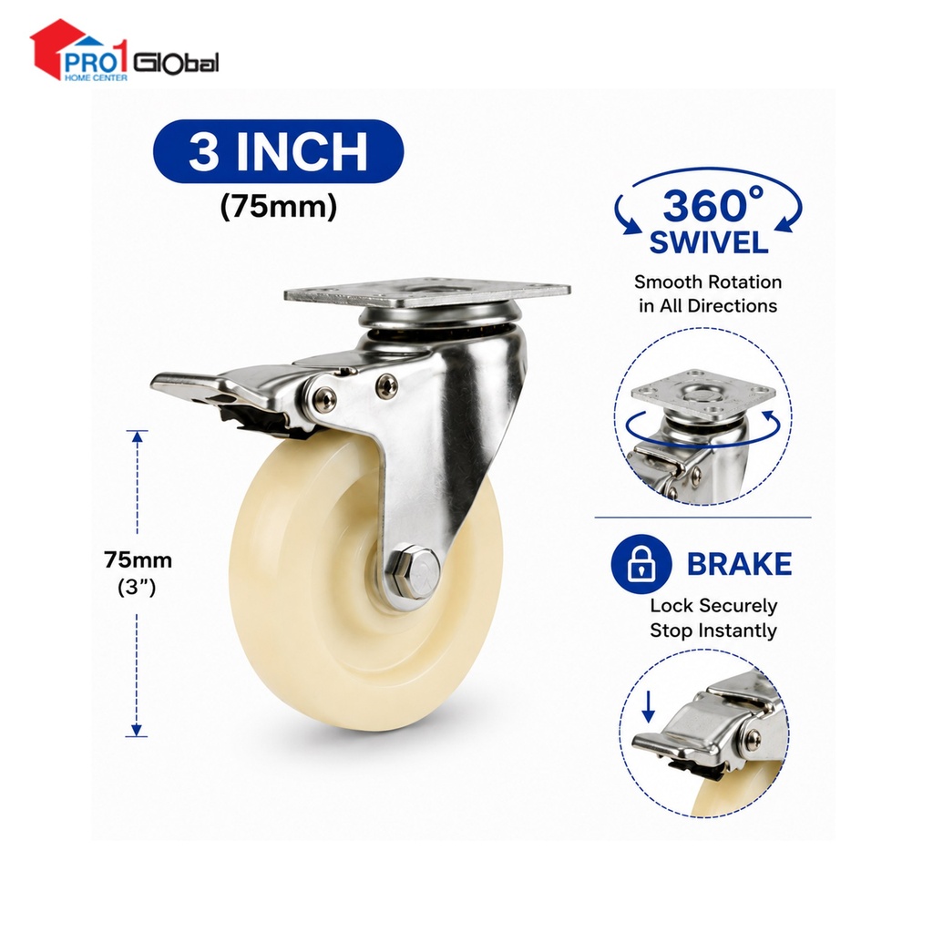[2000000647074] SHIELD Nylon Caster Wheel Brake JL604-2A-3 3in