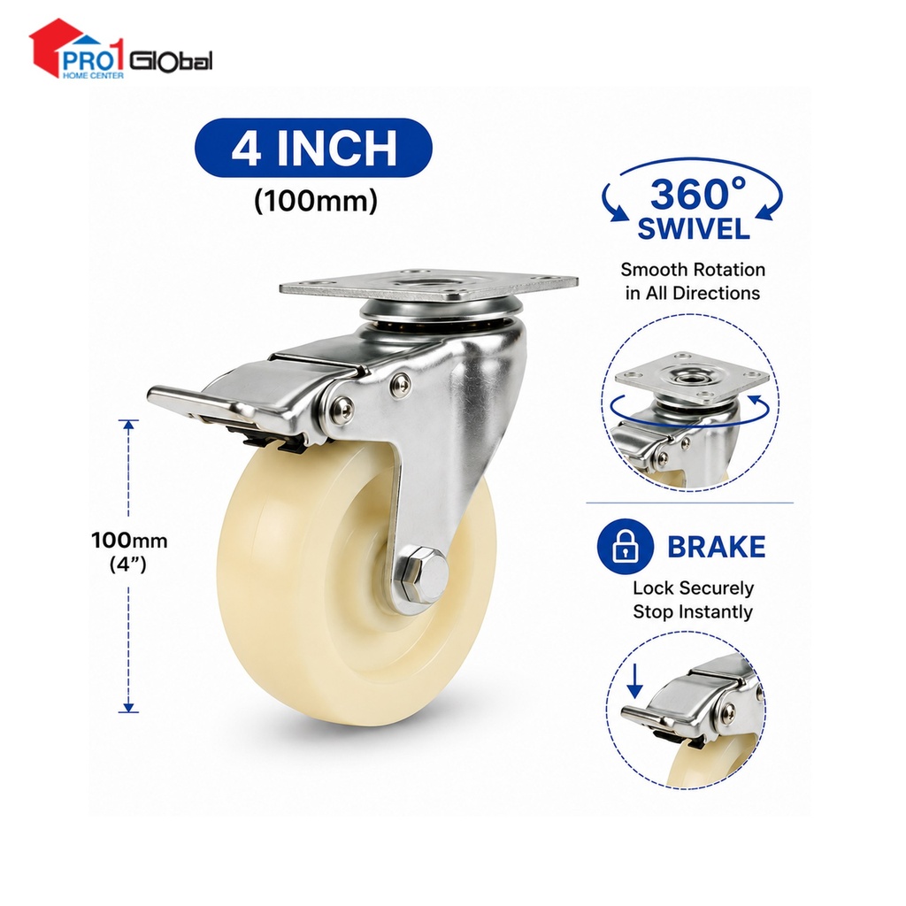 [2000000647081] SHIELD Nylon Caster Wheel Brake JL604-2A-4 4in