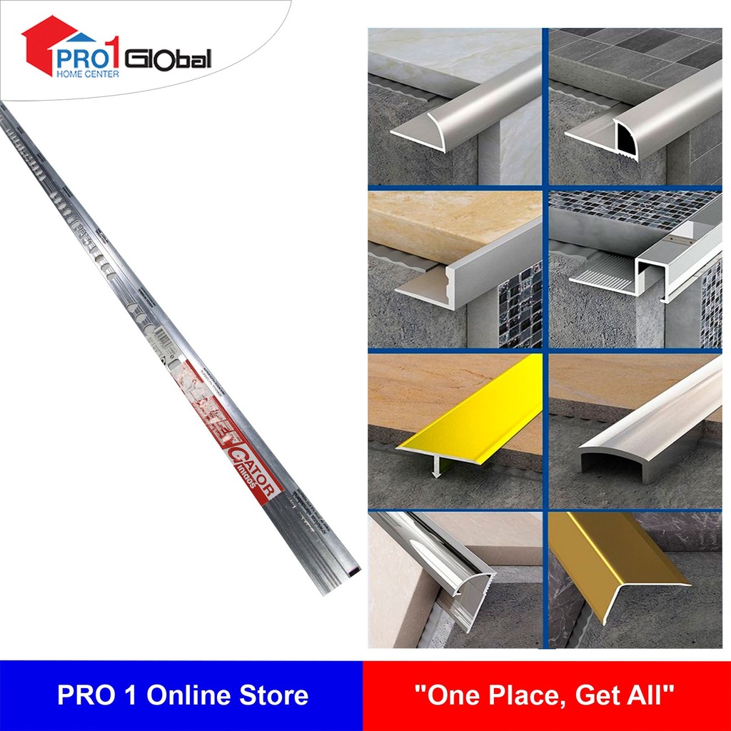 [8852278412847] Crocodile Gator Aluminium Tile Trim Square (9x2100mm) Bright Silver