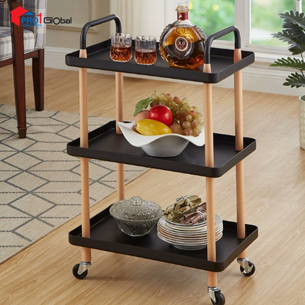 [2000000370316] Cheffy Movable Storage rack 3tiers 812NE-07 (53.5x36x85)cm Black