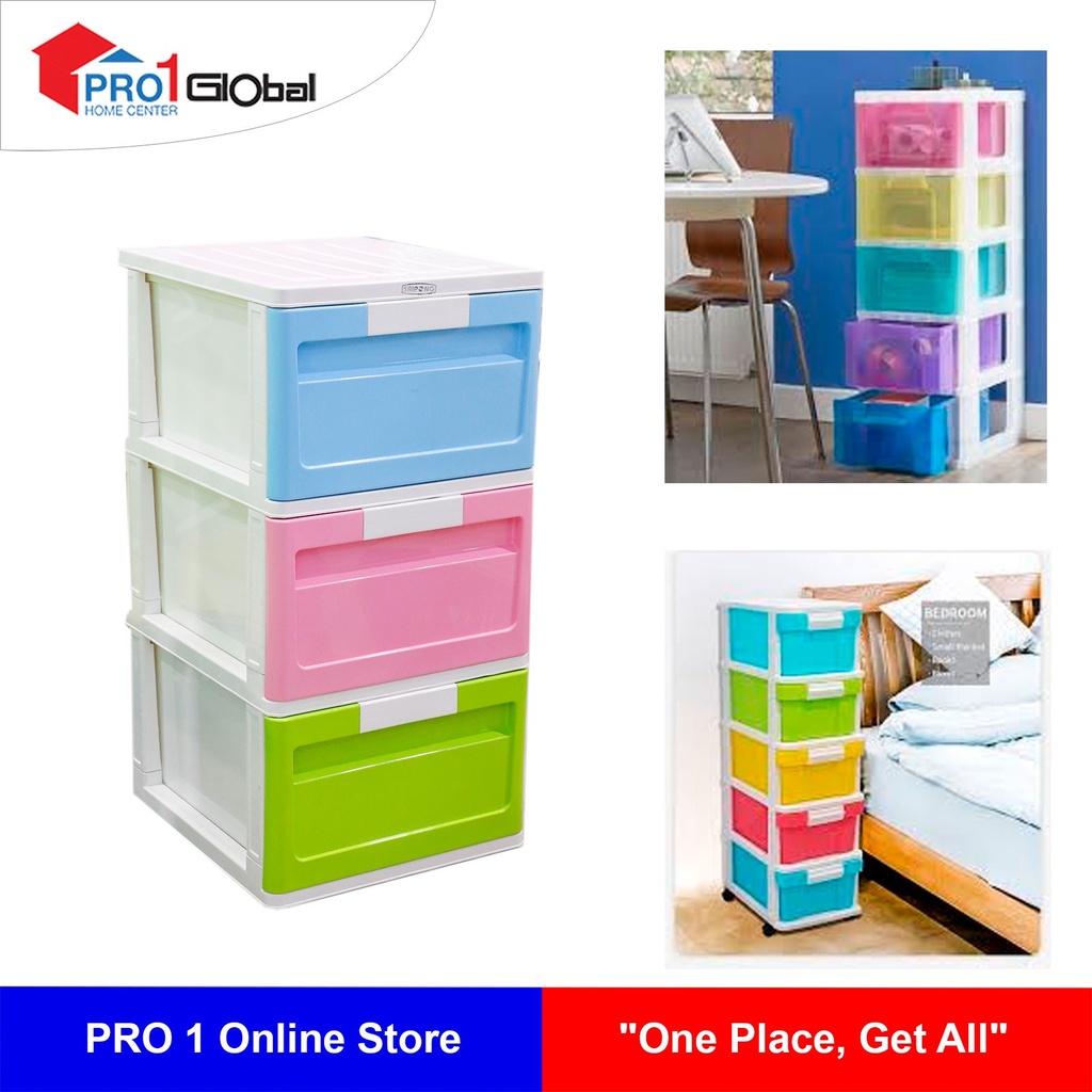 [8855637007012] SRIPONG 3 layers Drawer M-Max Rainbow (34x40x79)cm