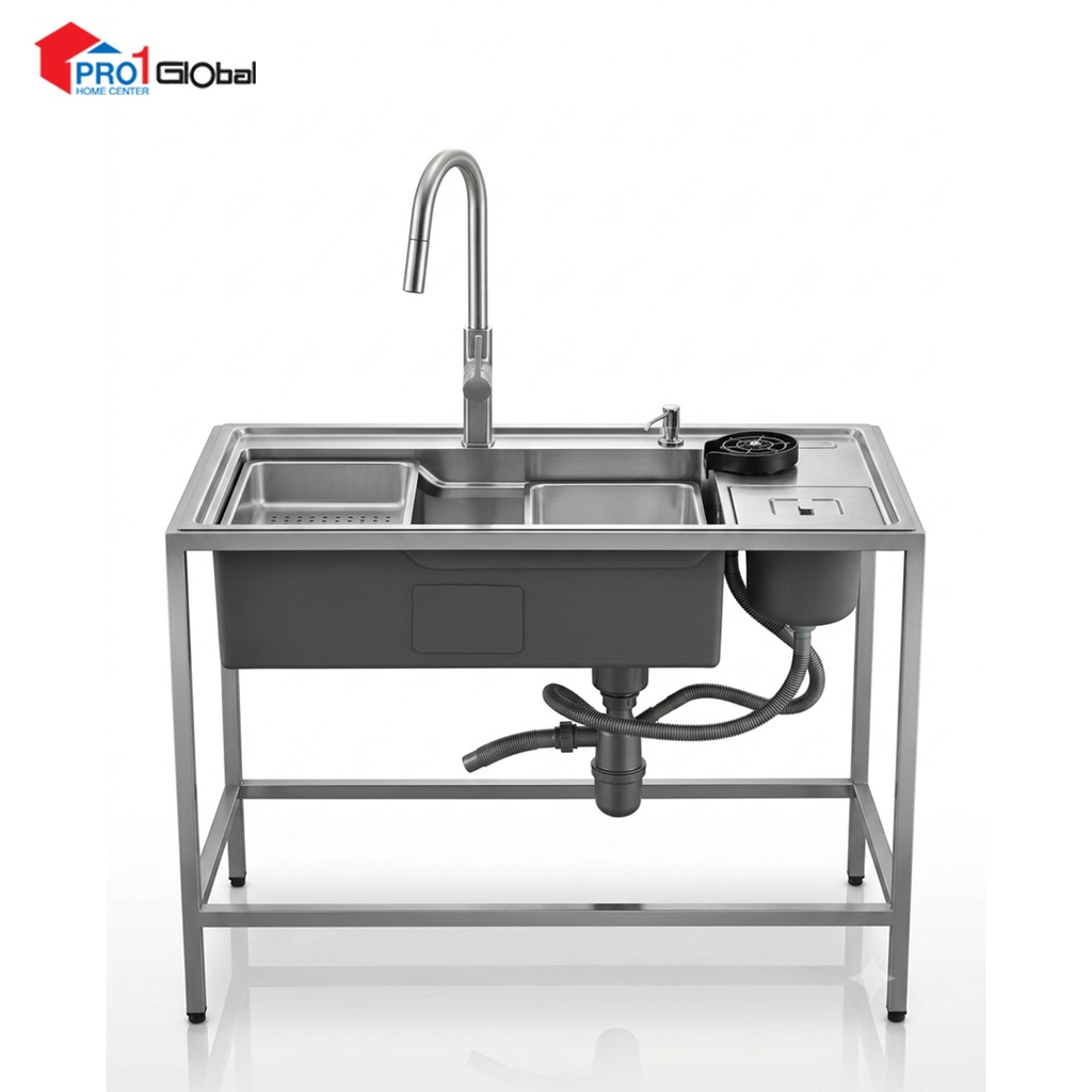 [2000000681474] CROWN Single Bowl 304 Stainless Steel Sink H-10053US Handmade Include 8Pcs (1000x530x245)mm