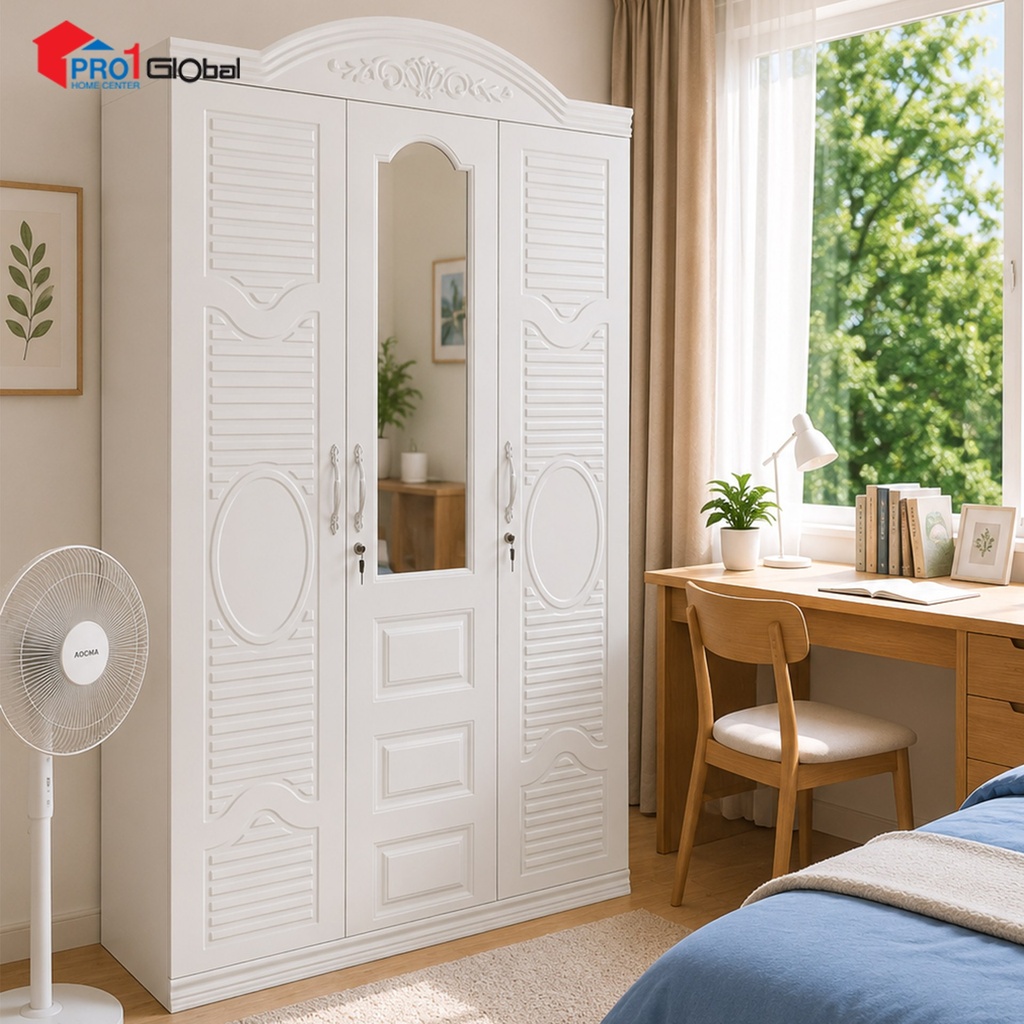 [2000000649276] Homely Iron Wardrobe 3Door XR3D-XR01 Pressing (118x42x192)cm White