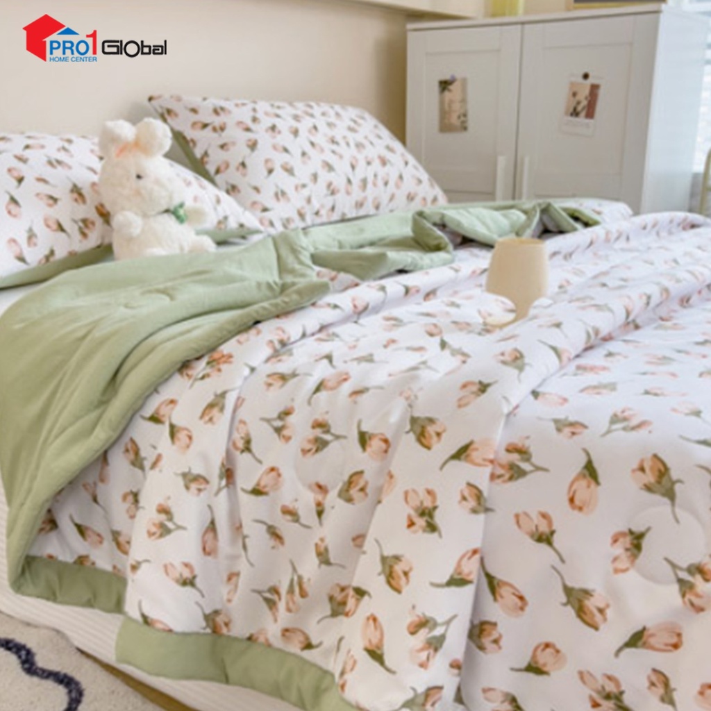 [2000000608686] Homely Fabric Washed Cotton Double Blanket BZ506-4 (1.15 ) kg (200x230)cm- Brown Flower