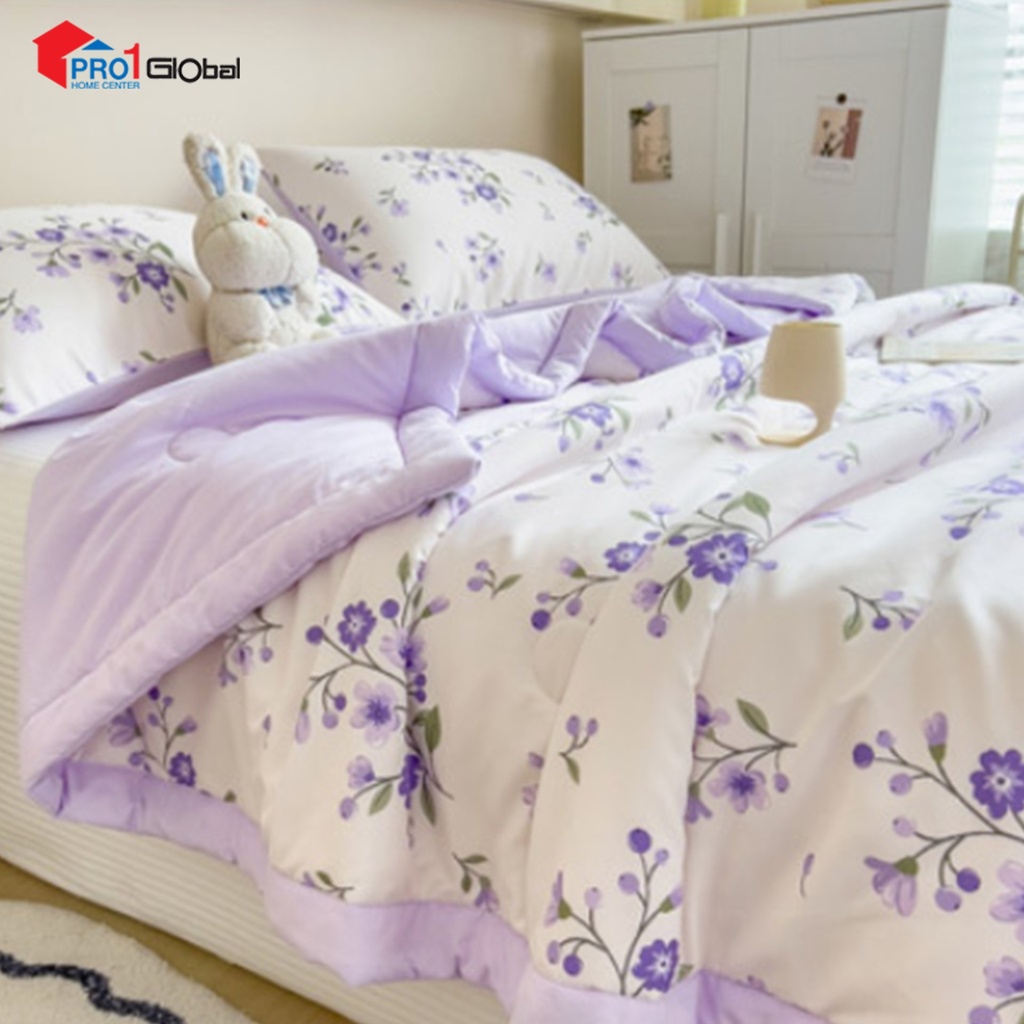 [2000000608693] Homely Fabric Washed Cotton Double Blanket BZ506-4 (1.15 ) kg (200x230)cm- Purple Flower