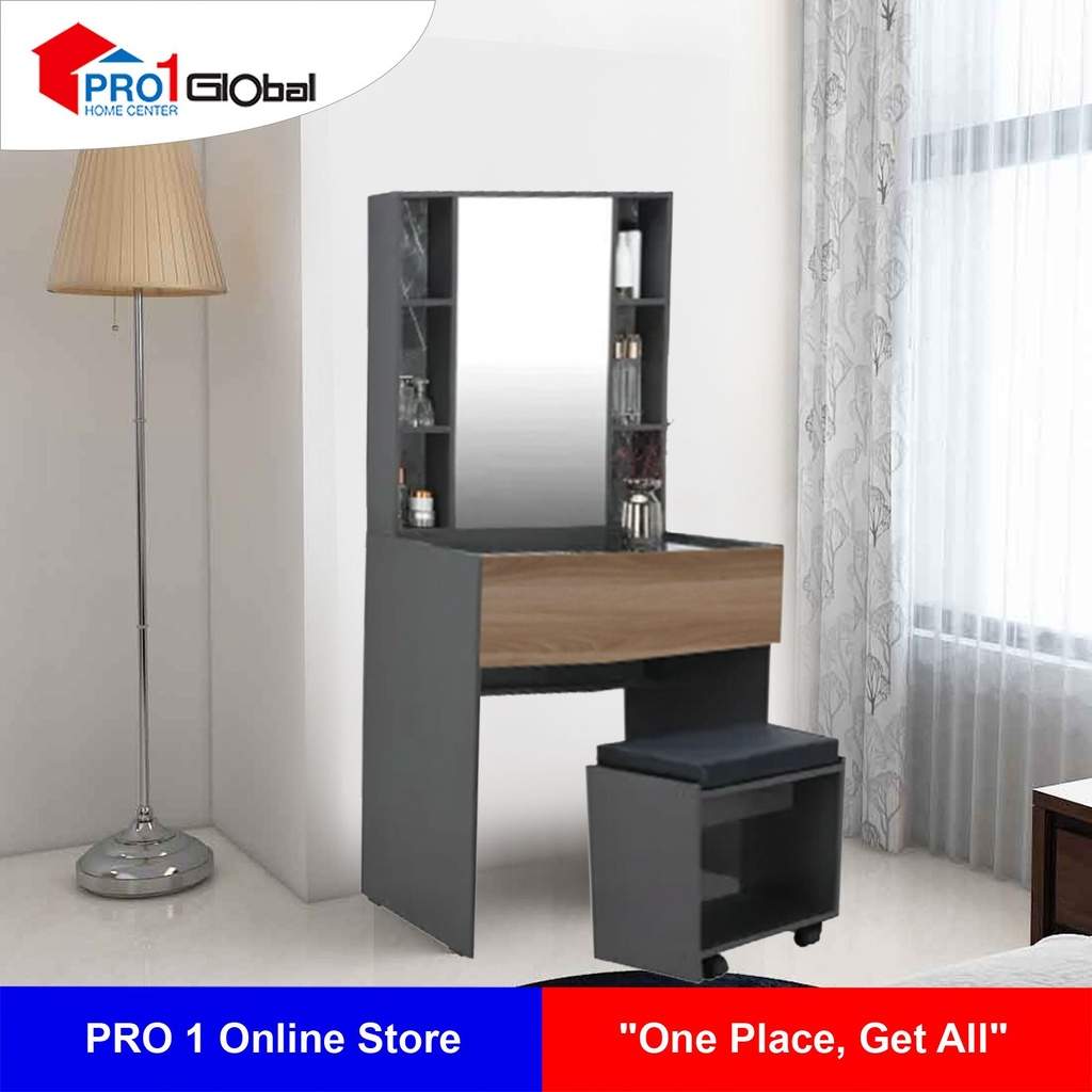 [2000000549347] Bestila Arjen Dressing Table & Chair VC-3D021 (800x400x1750) mm- ( Walnut )