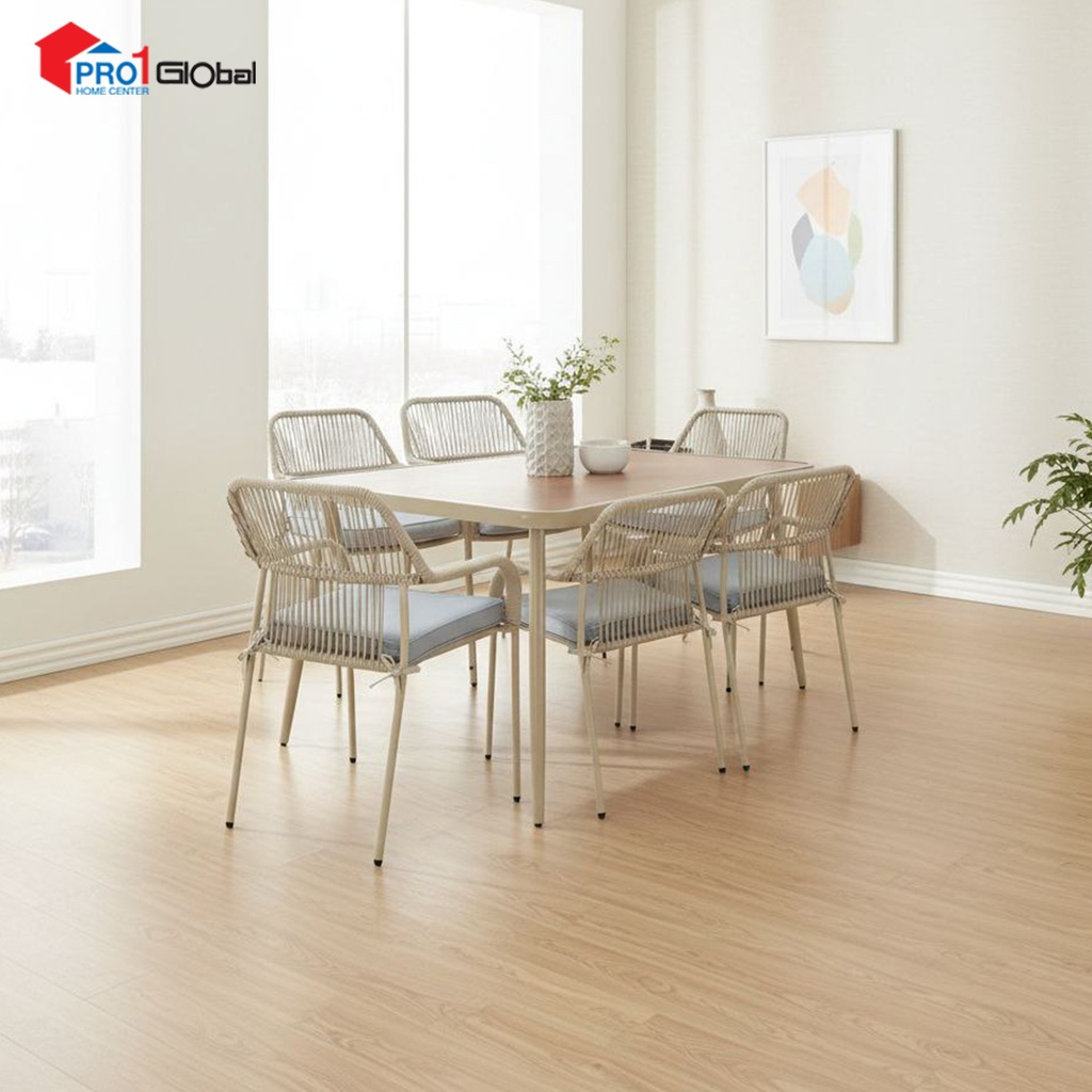[2000000610870] Comfy Outdoor Table and Chair Set MLM-210947 (160x90x71)cm (1+6)