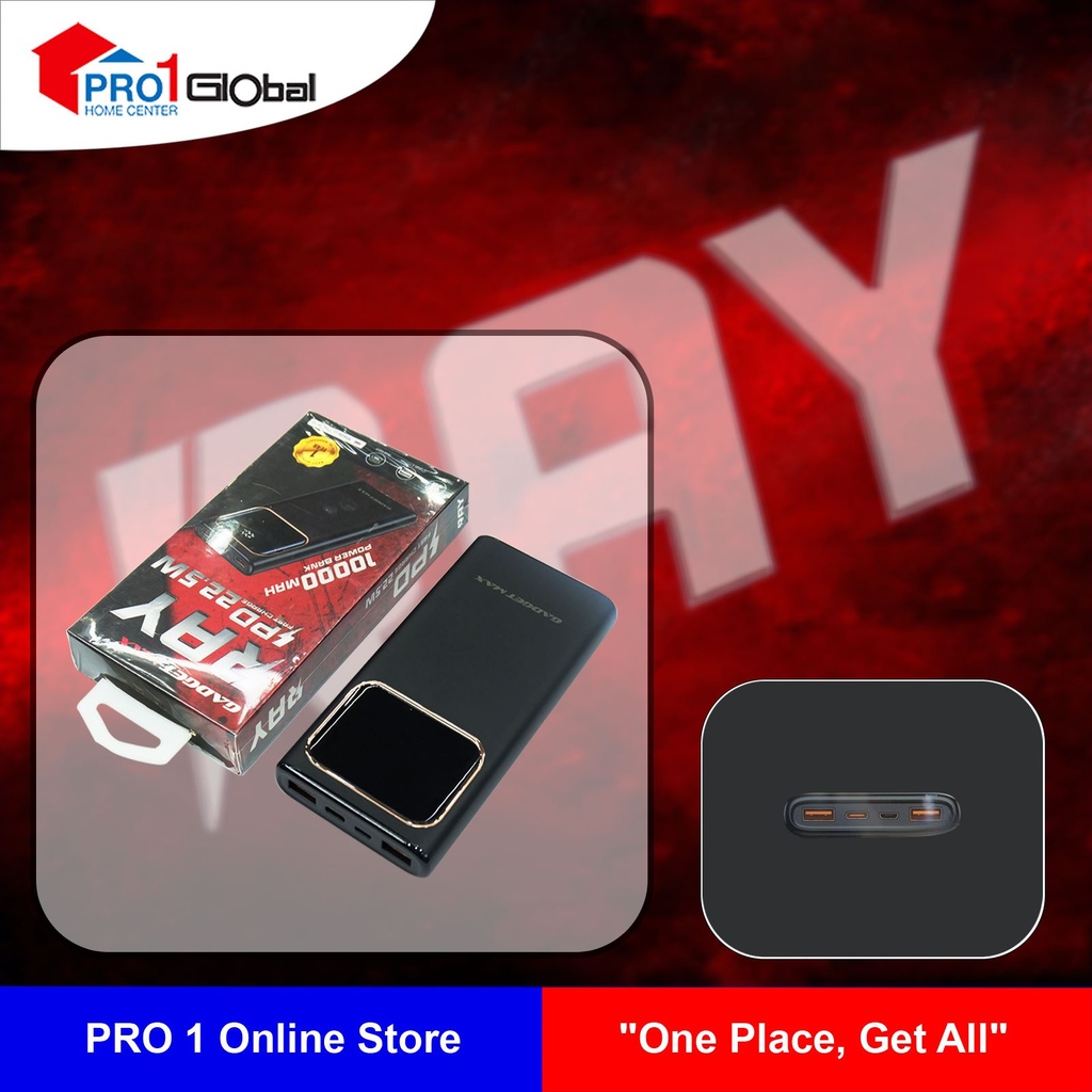 [2000000553801] GADGET MAX Power Bank 10000mah Ray PD Fast Charger (Black)