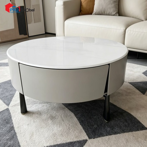 Comfy Microcrystalline Stone Tea Table HY645-14A (80x80x36)cm (White+Grey)