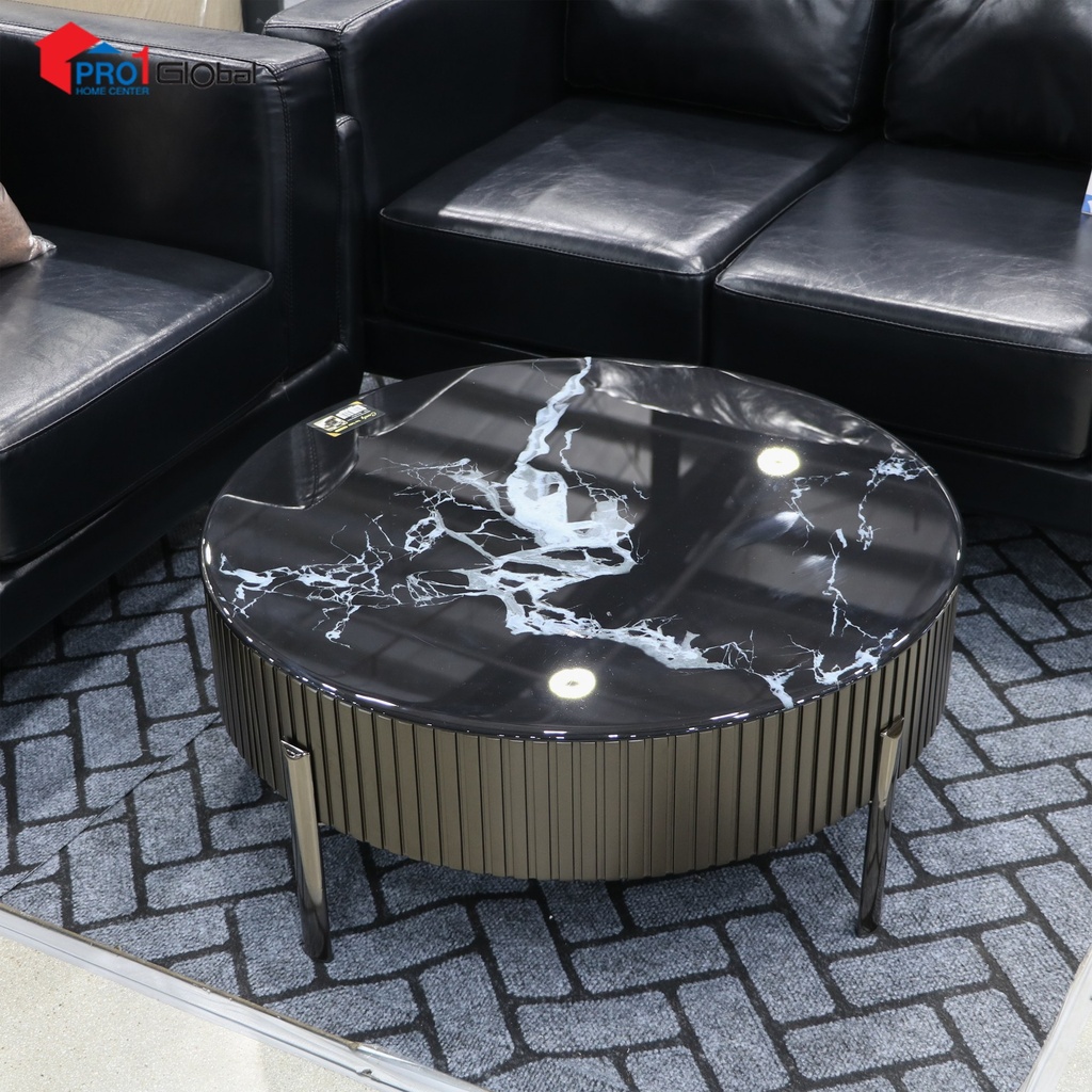Comfy Microcrystalline Stone Tea Table HY645-18A (80x80x36)cm (Black+Brown)