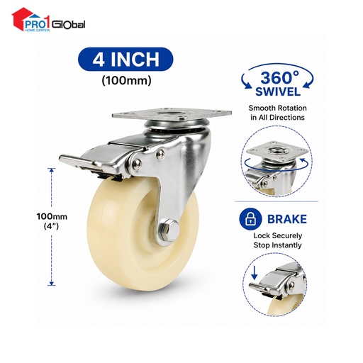 SHIELD Nylon Caster Wheel Brake JL604-2A-4 4in
