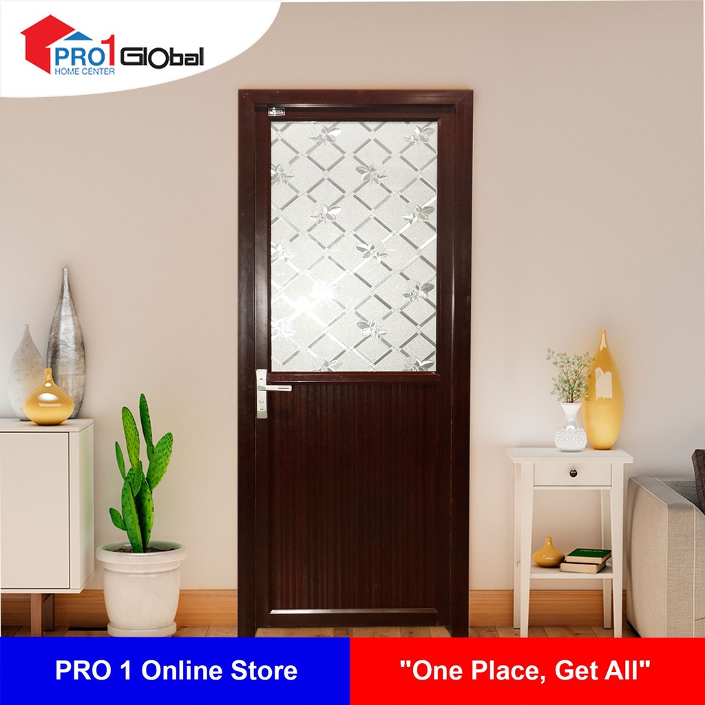 HYPE Aluminium Bathdoor 1/2 Glass Diamond Series With One Sided Door Frame 686 x 1956 x0.55 MM (RHI) Wood