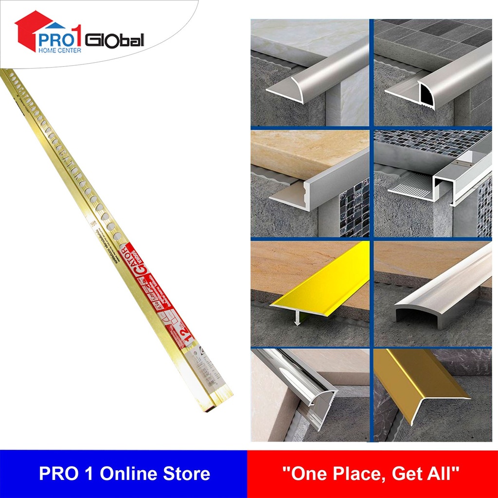 Crocodile Gator Aluminium Tile Trim Square (12x2100mm) Bright Gold