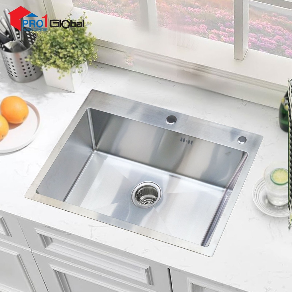 CROWN Single Bowl with Basket Steel Sink H-6545TS Handmade(650X450X230)mm