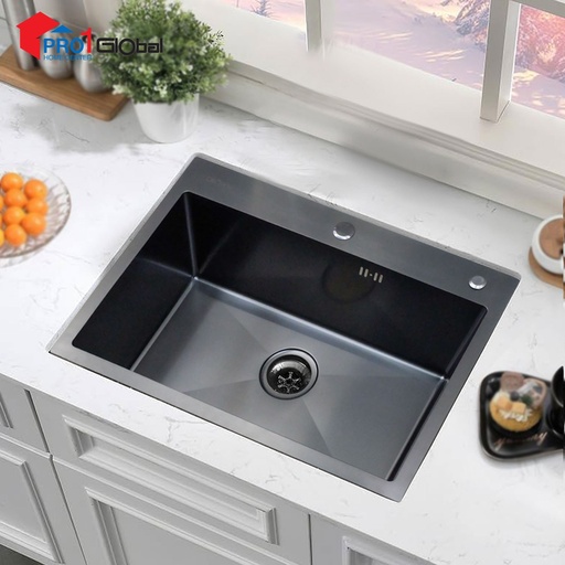 CROWN Single Bowl with Basket Steel Sink H-6545TS-BK Handmade(650X450X230)mm