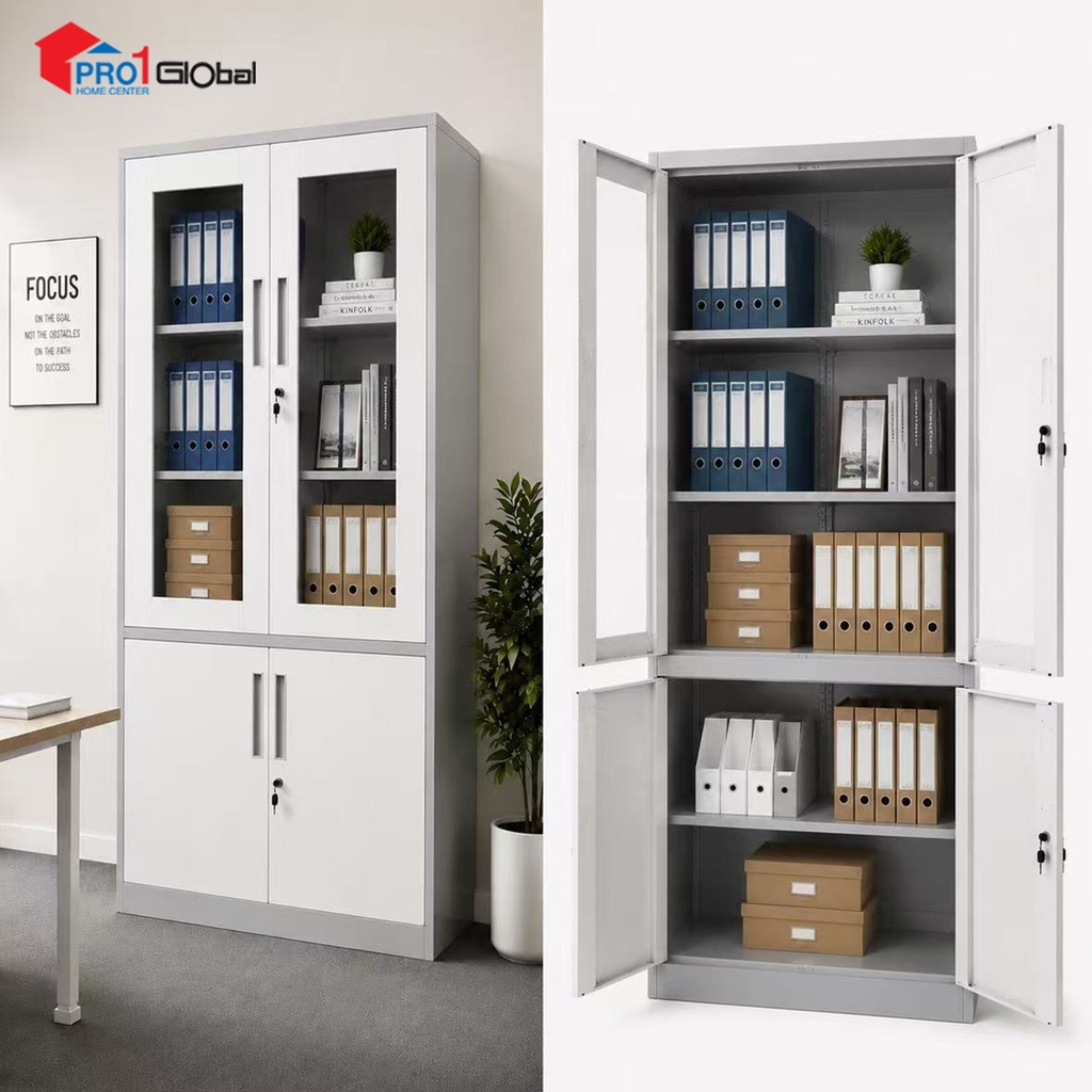 Homely File Cabinet Half Glass 2 Shelf WC32-07 (90x180x40)cm