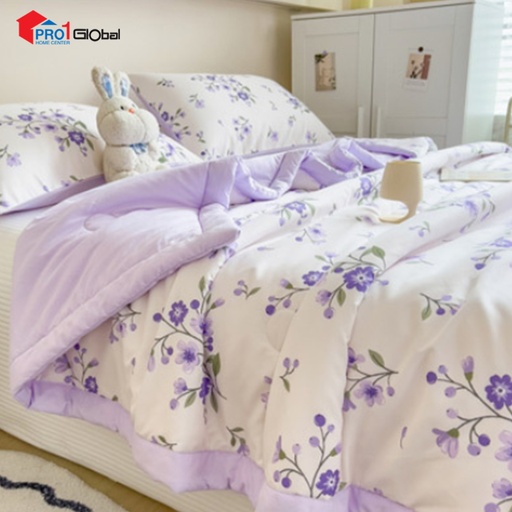Homely Fabric Washed Cotton Double Blanket BZ506-4 (1.15 ) kg (200x230)cm- Purple Flower