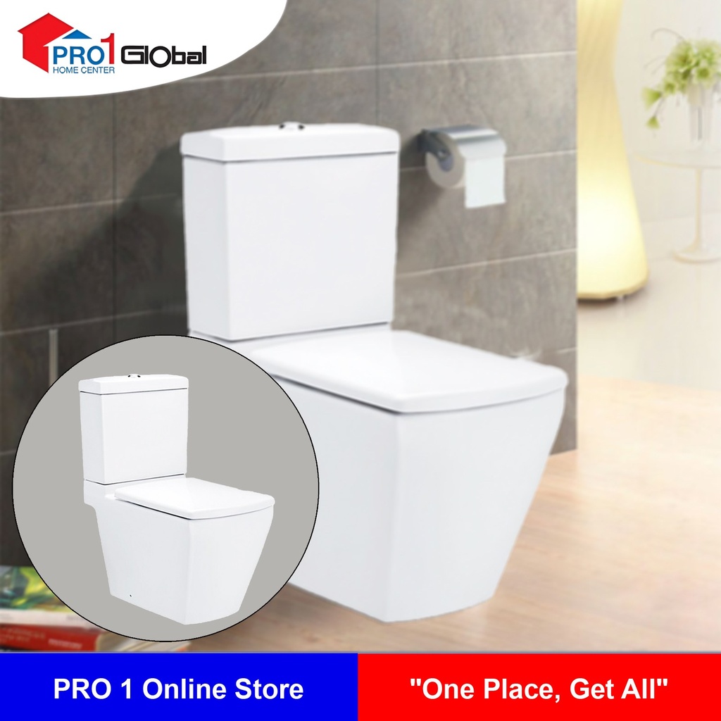 Cotto Two Piece Toilet TETRAGON S-Trap C17087 (395x685x810mm)WH