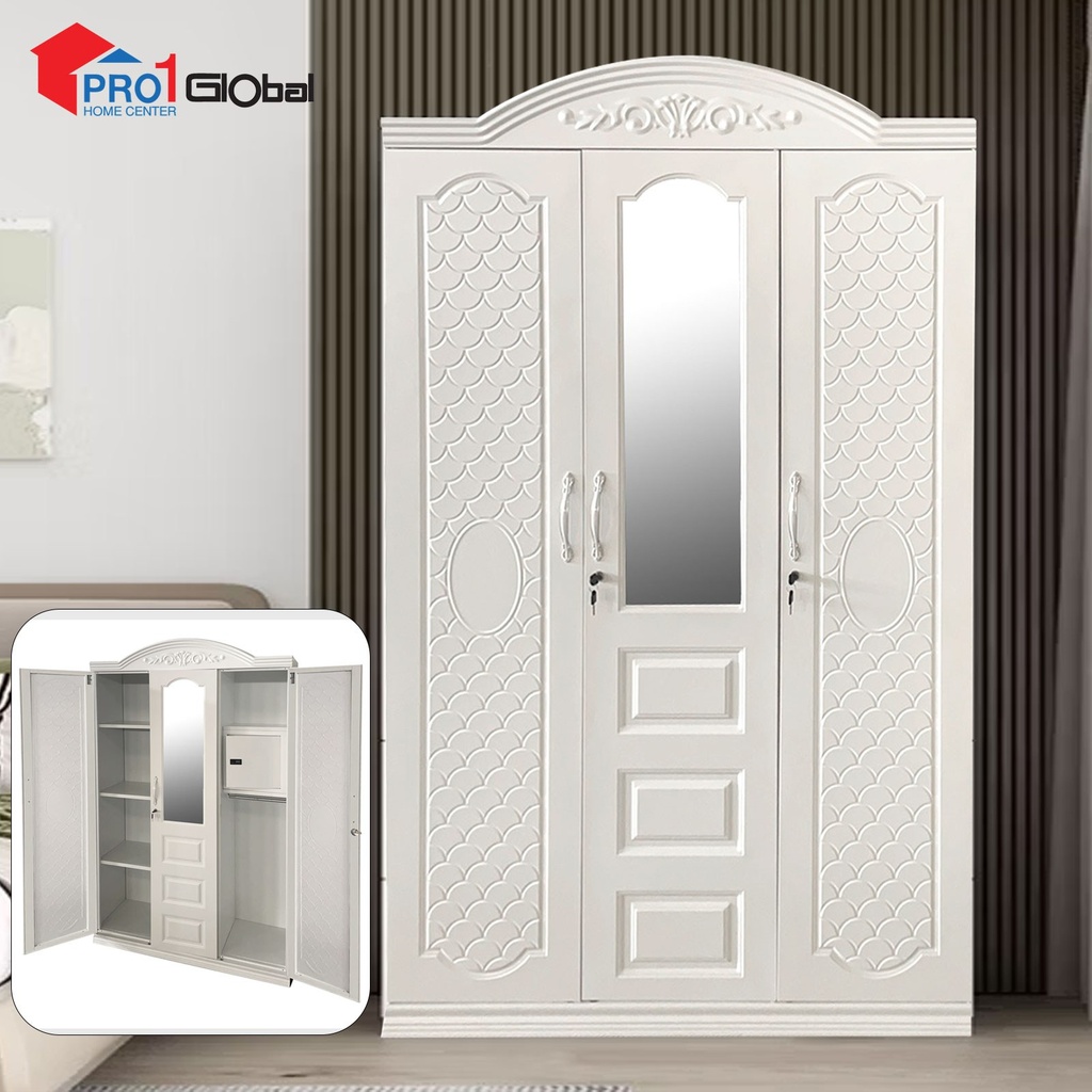 Homely Iron Wardrobe 3Door XR3D-11W Pressing (118x42x180)cm White